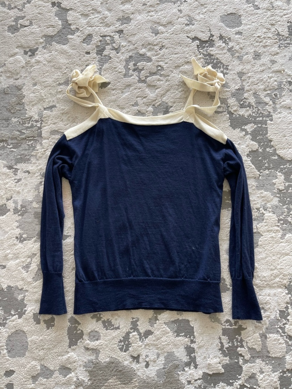 J. Crew Navy Knit Top with Cream Trim